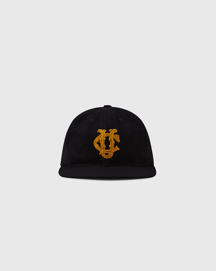 The EFF University of Colorado 1924 Vintage Ballcap is a black cap with a curved brim and gold embroidered interlocking U and C logo on the front, shown against a plain light gray background.