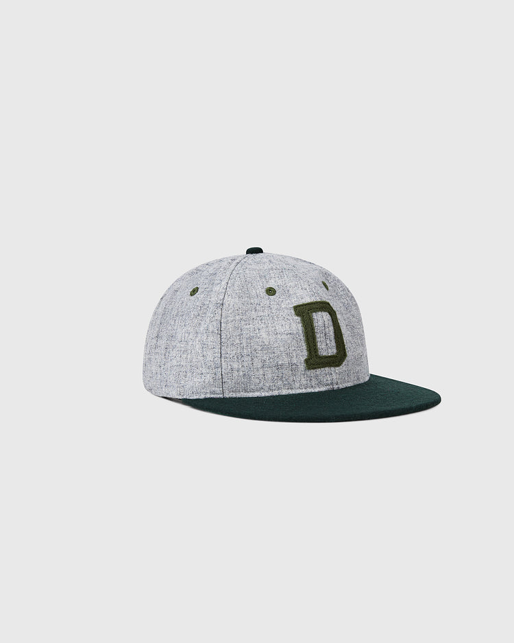 The EFF Dartmouth College 1942 Vintage Ballcap is a gray wool cap with a dark green brim and a large embroidered D on the front, shown against a plain white background.