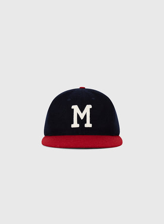The Ebbets Field Milwaukee Braves 1953 MLB Authentic Wool Ballcap features navy blue wool, a bold white