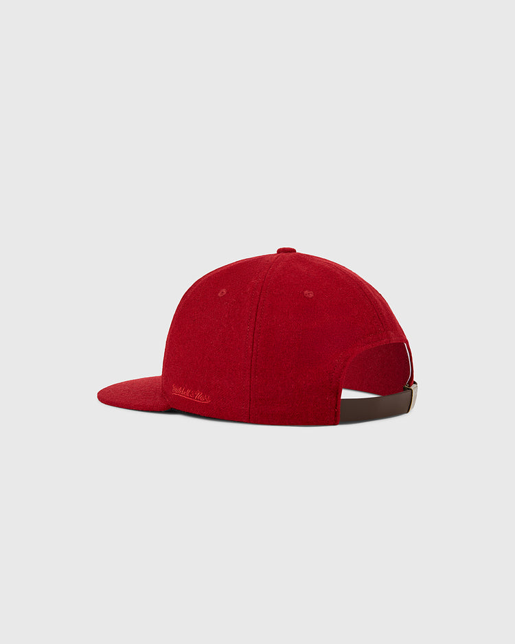 The Ebbets Field Philadelphia Phillies 1964 MLB Authentic Wool Ballcap is shown from the back left, with a curved brim and adjustable brown strap. Part of the Decade of Change Collection, it has a plain light gray background.