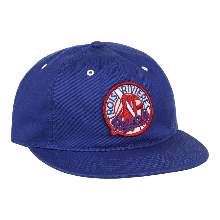 The EFF Trois Rivières Royals Cotton Twill Ballcap is royal blue cotton with a round embroidered patch that reads Trois-Rivières Royals in red and white, featuring a stylized red R at the center.