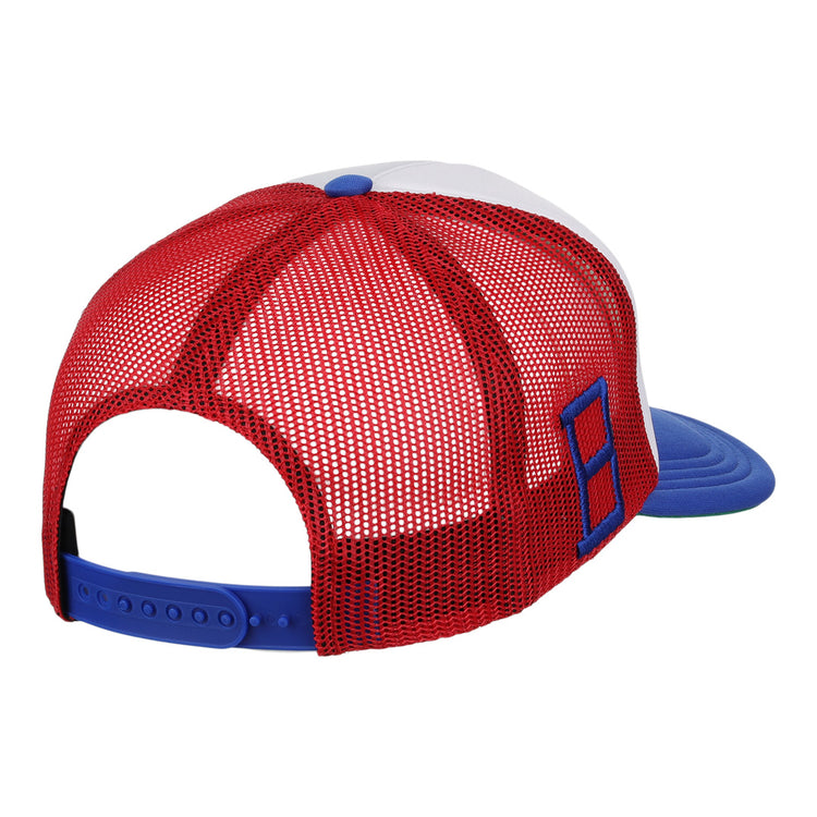The Buffalo Bisons EFF MiLB Vintage Foam Trucker by EFF is a red mesh hat with a white front panel, blue brim, and adjustable blue snapbackâclassic minor league style inspired by the iconic Bisons.