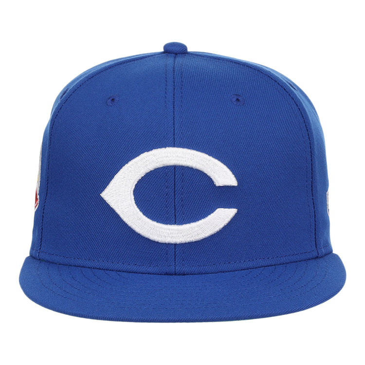 The Columbus Jets EFF MiLB Vintage Snapback by Ebbets Field Flannels is a blue cap with a large white C on the front, flat brim, and crown stitching inspired by classic International League pennant style.