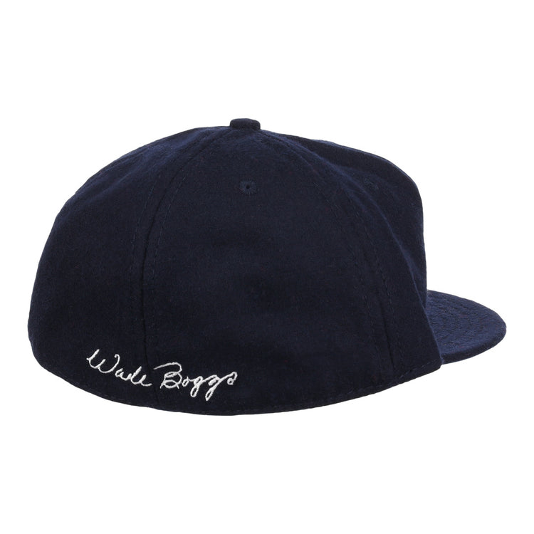 The Wade Boggs Signature Series Ballcap by Ebbets Field Flannels is a navy vintage wool cap with Wade Boggs embroidered in white on the side, honoring his legacy in the National Baseball Hall of Fame.