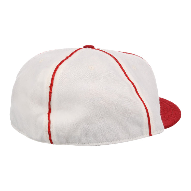 The EFF Washington Elite Giants 1936 Vintage Ballcap is a white cap with red vertical stitching and a red brim, shown from the back and slightly to the side.
