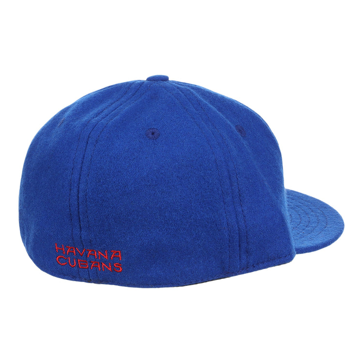 The EFF Havana Cubans Letterhead Wool Vintage Ballcap is shown from the rear, featuring royal blue wool and HAVANA CUBANS embroidered in red on the back left side against a white background.
