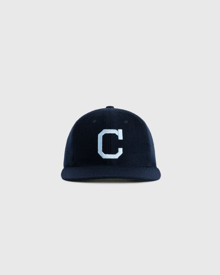 The EFF Columbia University 1960 Authentic Wool Ballcap in navy features a large white C logo on the front, shown on a plain light gray background—perfect for true fans.