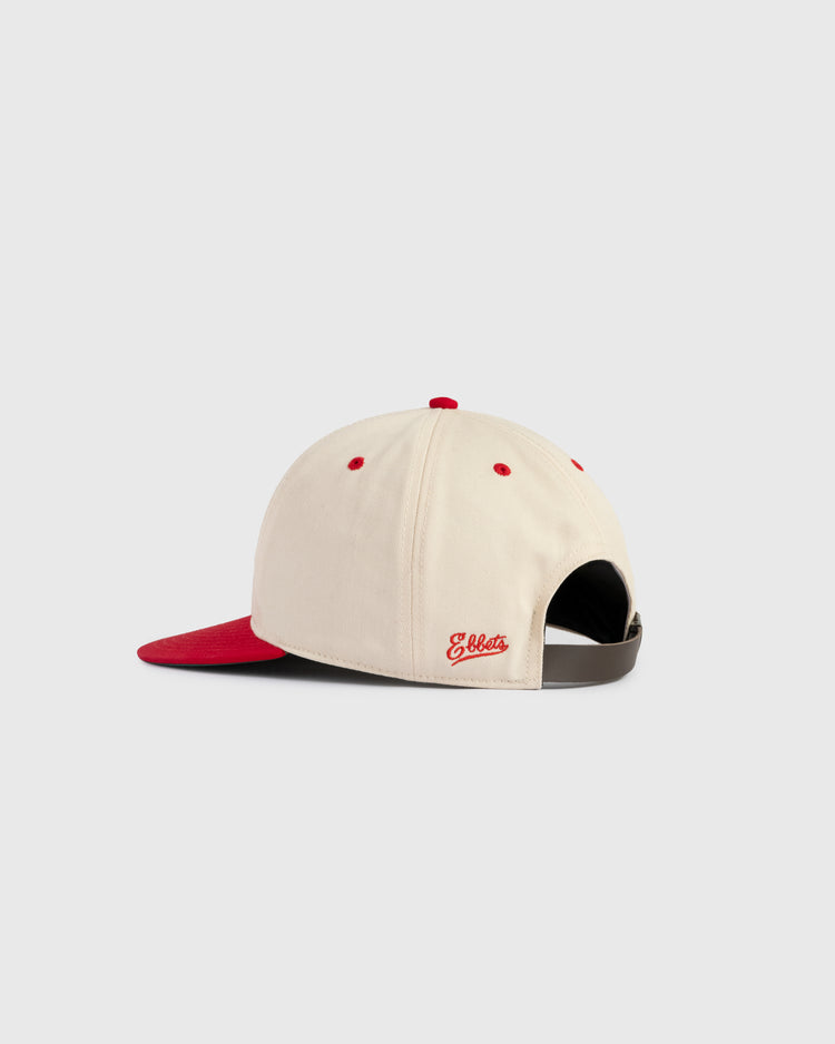 The Los Angeles Angels (PCL) 1942 Logo Cotton Twill Ballcap by Ebbets Field features a classic white and red vintage design—perfect for any baseball cap collection.