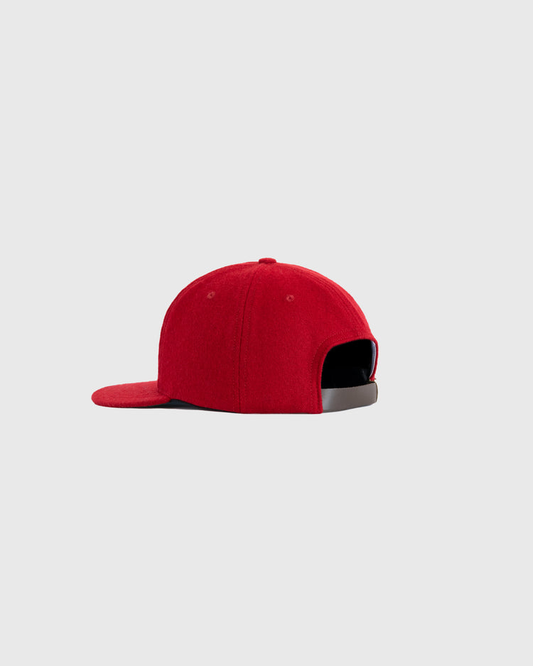 The EFF Washington State University 1956 Authentic Wool Ballcap is shown from the back and side with an adjustable black strap, standing out against a light gray background.