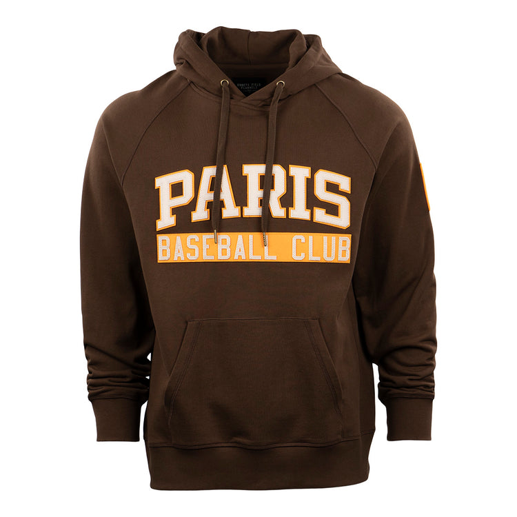 The EFF Paris Red Peppers French Terry Script Hooded Sweatshirt features a front pocket and bold script across the chest, offering stylish comfort for fans of Paris Texas sports.