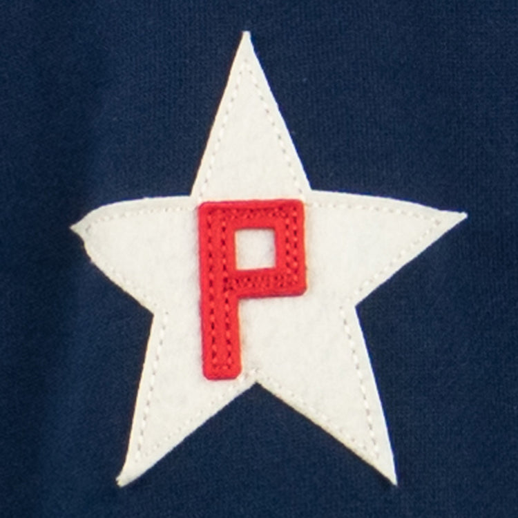 The EFF Philadelphia Stars French Terry Script Hooded Sweatshirt features a white star with a red P on a dark blue background, honoring the Hilldale Club’s NNL pennant win led by Ed Bolden.