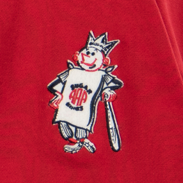 Featuring a cartoon king with a crown and bat against a red background, the EFF Havana Sugar Kings French Terry Script Hooded Sweatshirt playfully celebrates Havana and Cuban minor league baseball heritage.