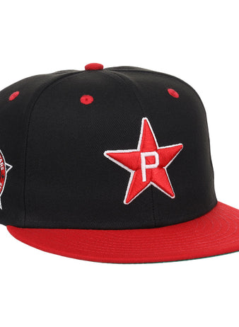 The EFF Philadelphia Stars NLB Flip Fitted Ballcap is a black and red high crown cap featuring a star, paying tribute to the Negro National League.