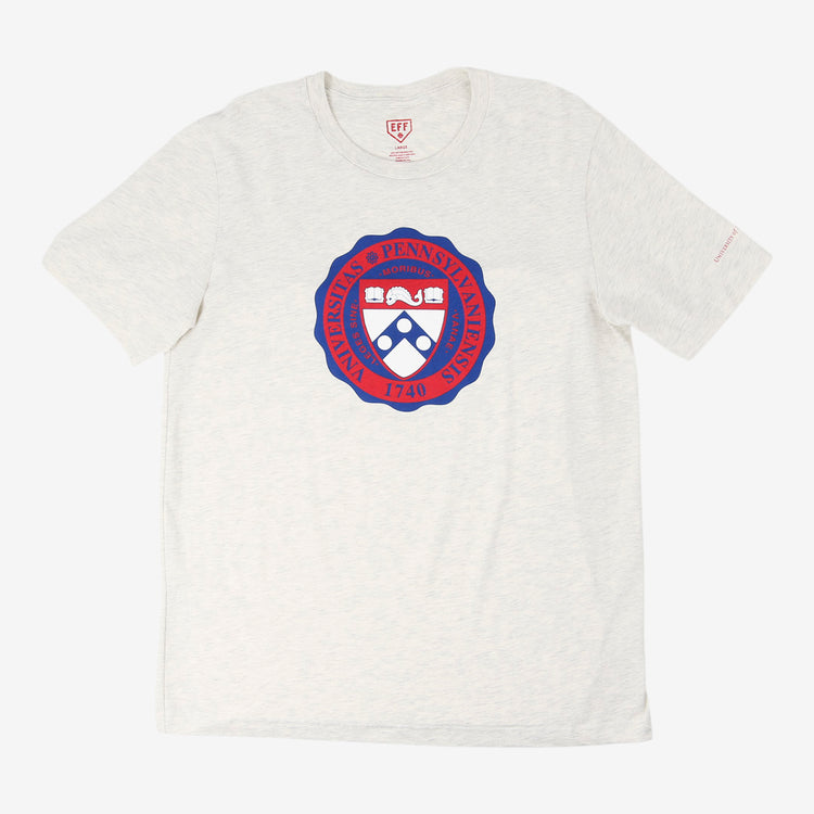 Show your Penn pride with the EFF University of Pennsylvania T-Shirt in natural, featuring the iconic UPenn seal in red and blue with “Universitas Pennsylvaniensis 1740” on the chest—perfect for any Quakers fan or future NFL draft pick.