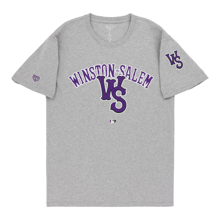 The Ebbets Field Winston-Salem Dash MiLB Fashion Cotton Short Sleeve Tee is gray, with 