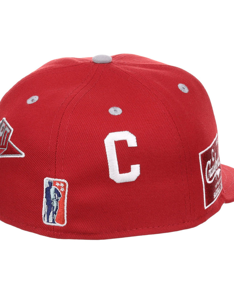 The Ebbets Field Pittsburgh Crawfords NLB Varsity Fitted Ballcap features a red design, a white 