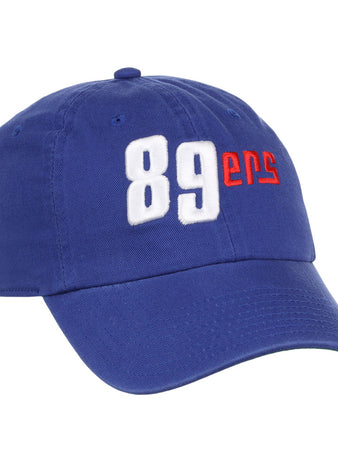 The Ebbets Field Oklahoma City 89Ers MiLB Dad Ballcap is a blue cap featuring large white 