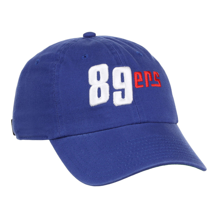 The Ebbets Field Oklahoma City 89Ers MiLB Dad Ballcap is a blue cap featuring large white 