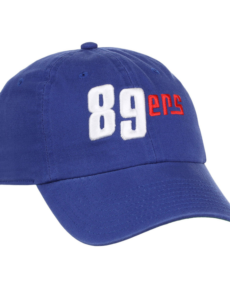 The Ebbets Field Oklahoma City 89Ers MiLB Dad Ballcap is a blue cap featuring large white 