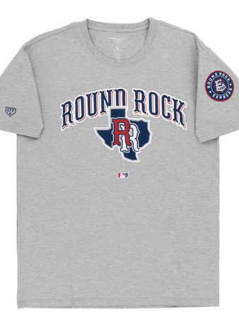 The Ebbets Field Round Rock Express MiLB Fashion Cotton Short Sleeve Tee is a gray shirt with 