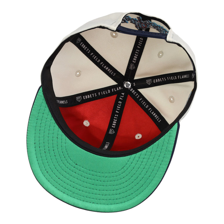 The Amarillo Sod Poodles MiLB Snapback Ballcap by Ebbets Field features a green underside brim, red and white interior panels, black lining printed with 