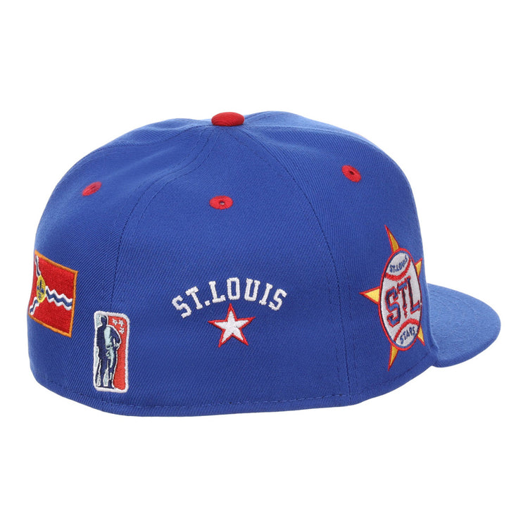 The Ebbets Field St. Louis Stars NLB Varsity Fitted Ballcap is a blue cap with 