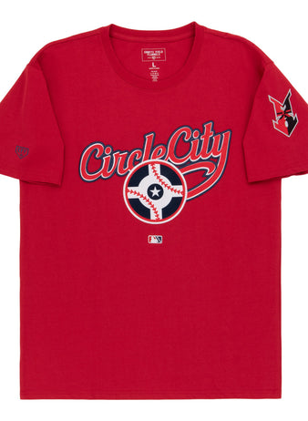 The Ebbets Field Indianapolis Indians MiLB Fashion Cotton Short Sleeve Tee is red with 