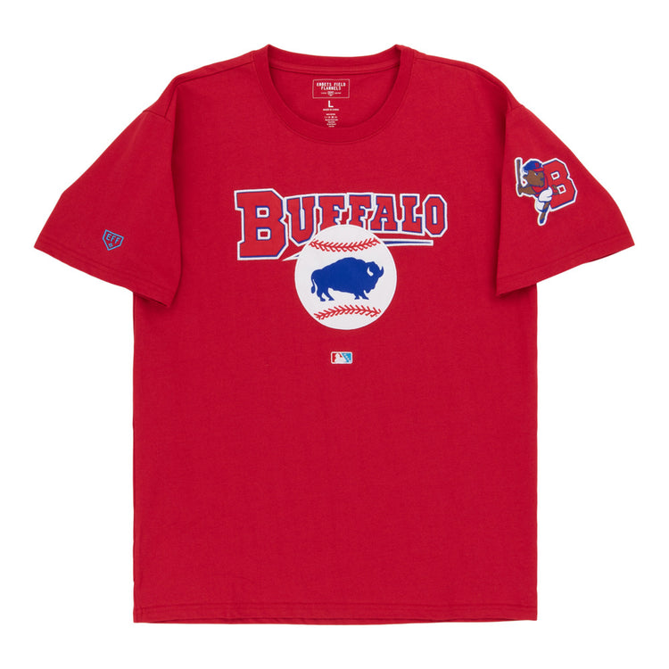 The Ebbets Field Buffalo Bisons MiLB Fashion Cotton Short Sleeve Tee is a red shirt with 