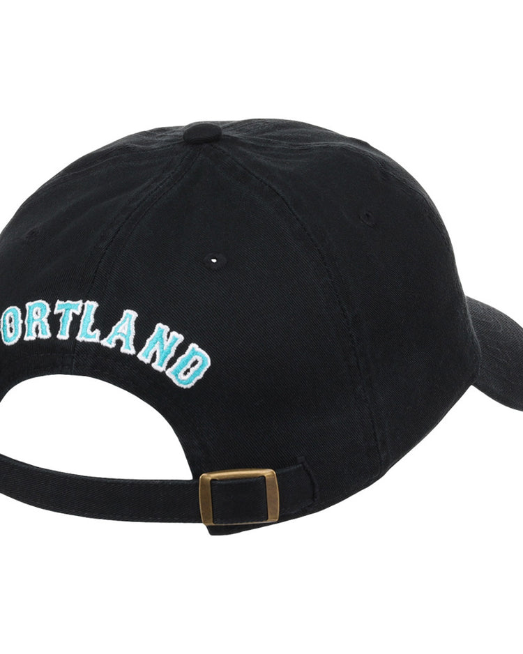 The Ebbets Field Portland Sea Dogs MiLB Dad Ballcap is a black cap shown from the back, featuring 