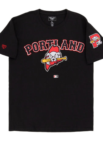 The Ebbets Field Portland Sea Dogs MiLB Fashion Cotton Short Sleeve Tee is a black shirt with 