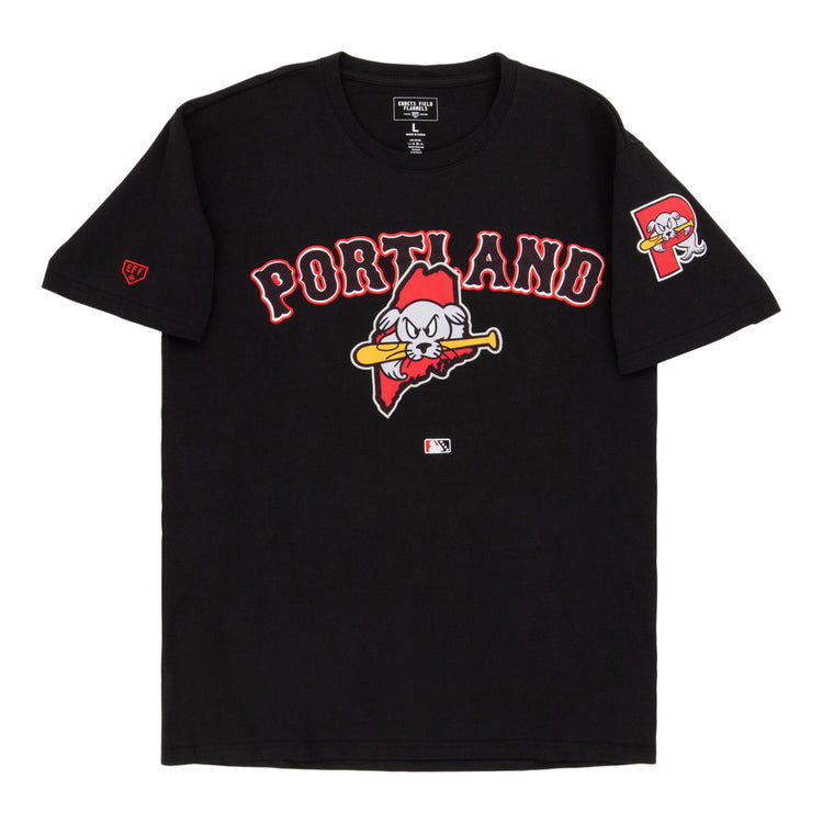 The Ebbets Field Portland Sea Dogs MiLB Fashion Cotton Short Sleeve Tee is a black shirt with 