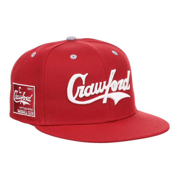 The Ebbets Field Pittsburgh Crawfords NLB Varsity Fitted Ballcap is a red cap featuring 