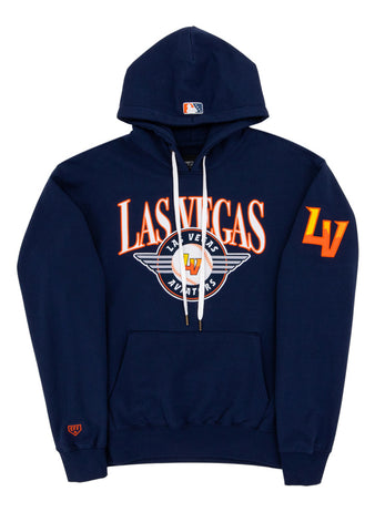 The Ebbets Field Las Vegas Aviators MiLB Cotton Hooded Sweatshirt is navy blue with 