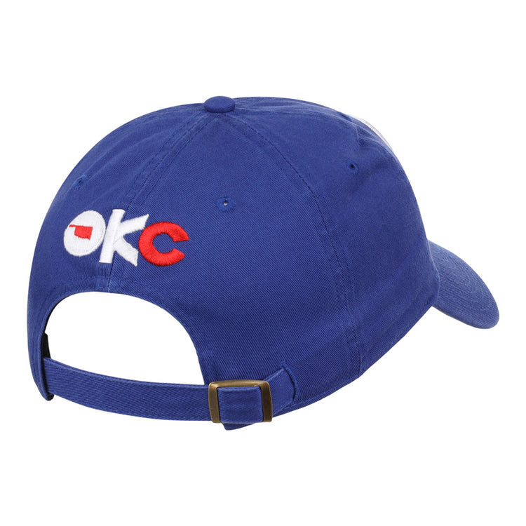 The Oklahoma City 89Ers MiLB Dad Ballcap by Ebbets Field is royal blue, with 
