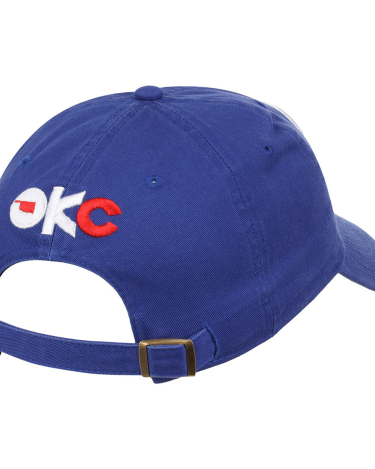 The Oklahoma City 89Ers MiLB Dad Ballcap by Ebbets Field is royal blue, with 