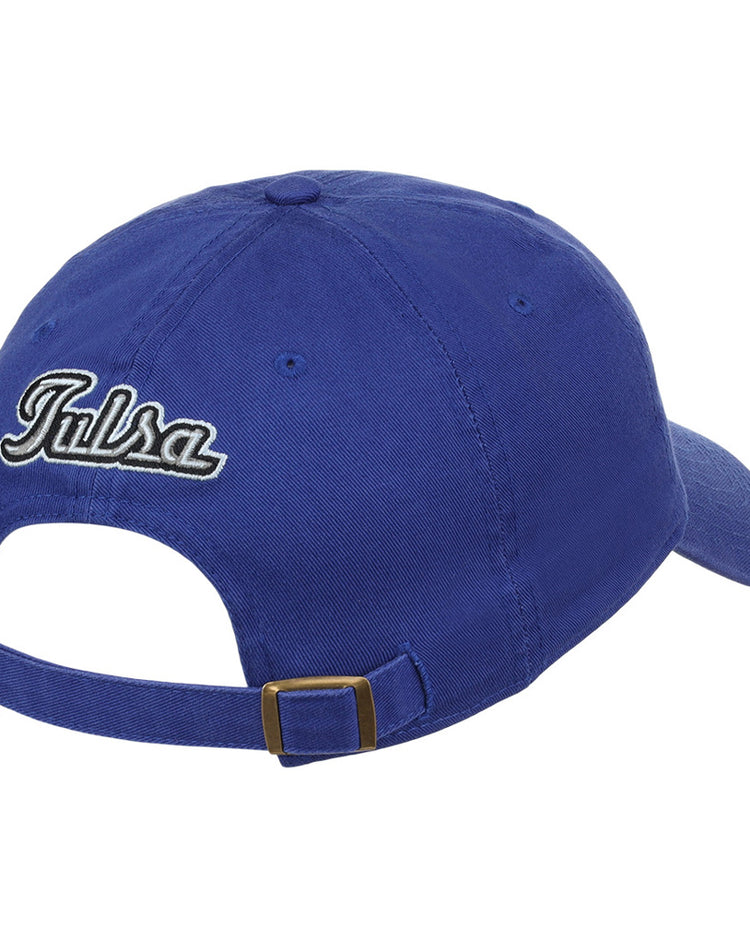 The Ebbets Field Tulsa Drillers MiLB Dad Ballcap is blue with 