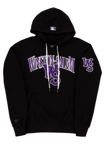 The Ebbets Field Winston-Salem Dash MiLB Cotton Hooded Sweatshirt is black, with 