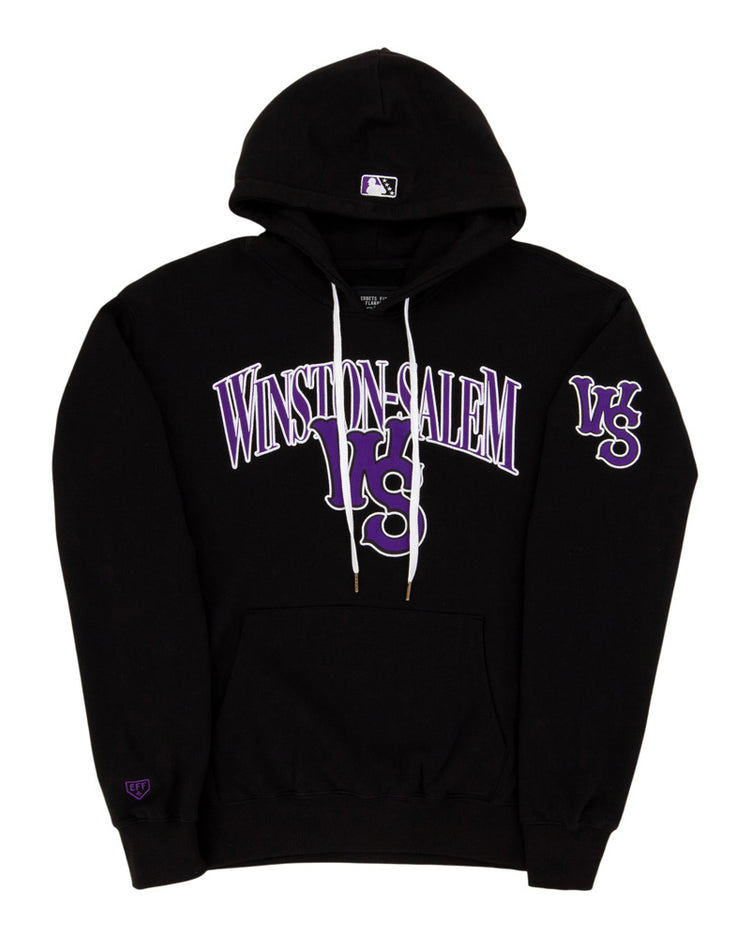 The Ebbets Field Winston-Salem Dash MiLB Cotton Hooded Sweatshirt is black, with 