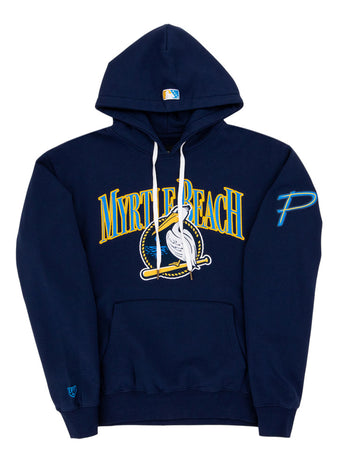 The Ebbets Field Myrtle Beach Pelicans MiLB Cotton Hooded Sweatshirt features 