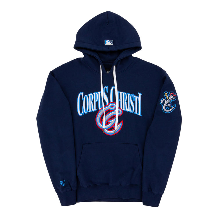 The Ebbets Field Corpus Christi Hooks MiLB Cotton Hooded Sweatshirt features 