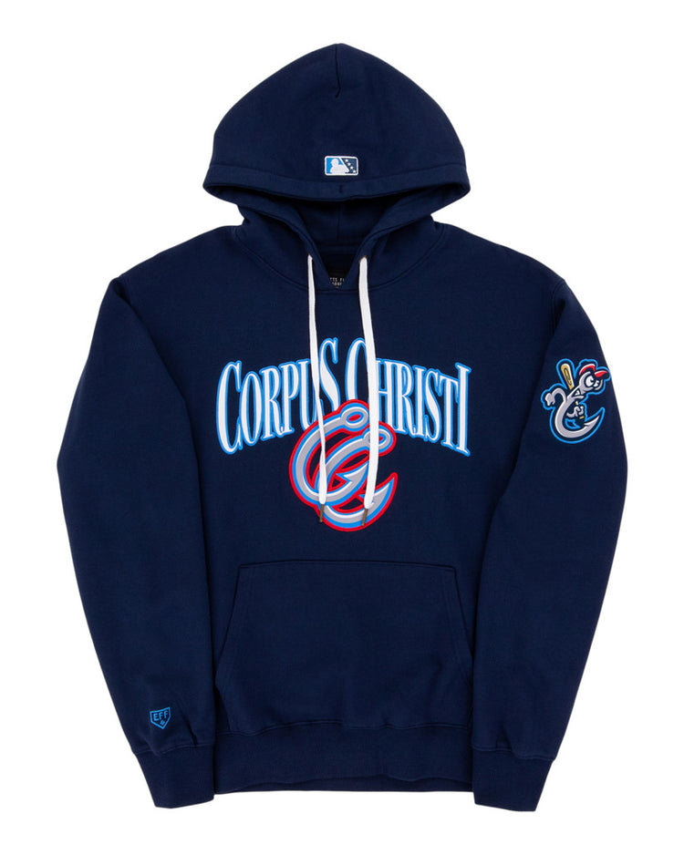 The Ebbets Field Corpus Christi Hooks MiLB Cotton Hooded Sweatshirt features 