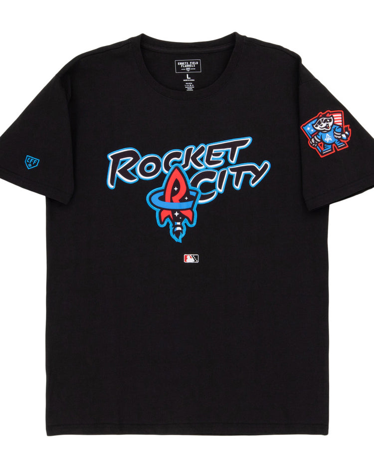 The Ebbets Field Rocket City Trash Pandas MiLB Fashion Cotton Short Sleeve Tee features 