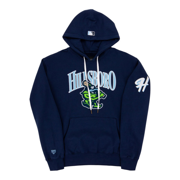 The Ebbets Field Hillsboro Hops MiLB Cotton Hooded Sweatshirt features 