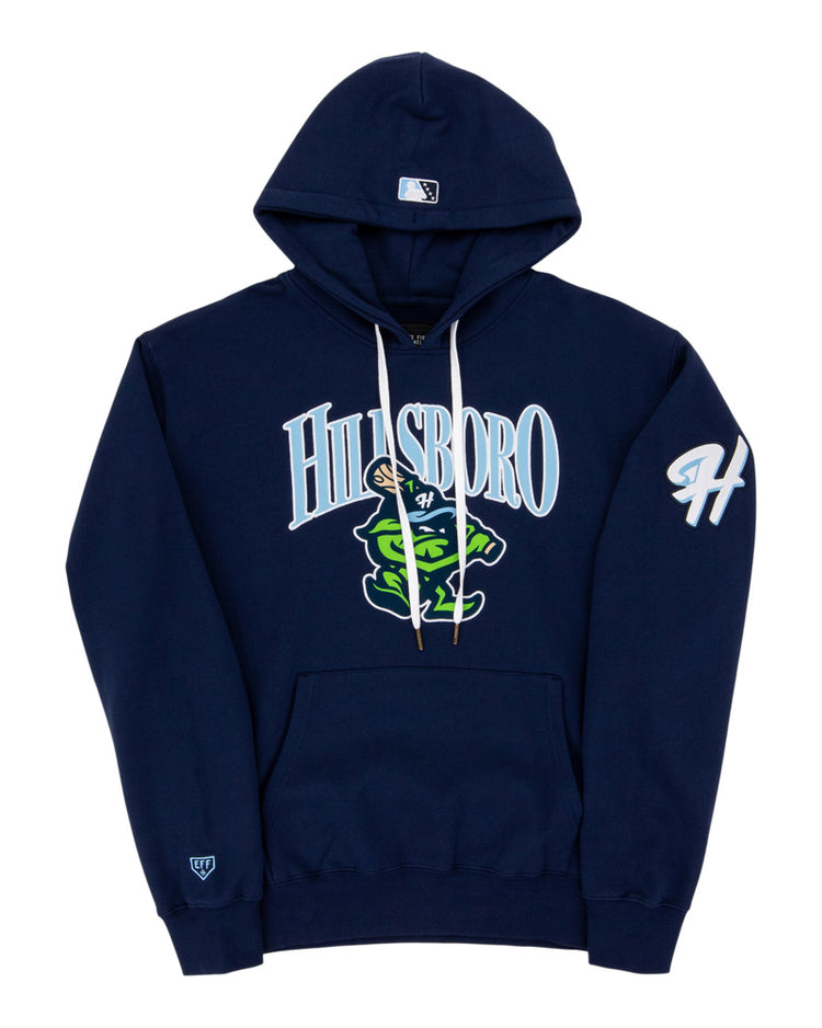 The Ebbets Field Hillsboro Hops MiLB Cotton Hooded Sweatshirt features 