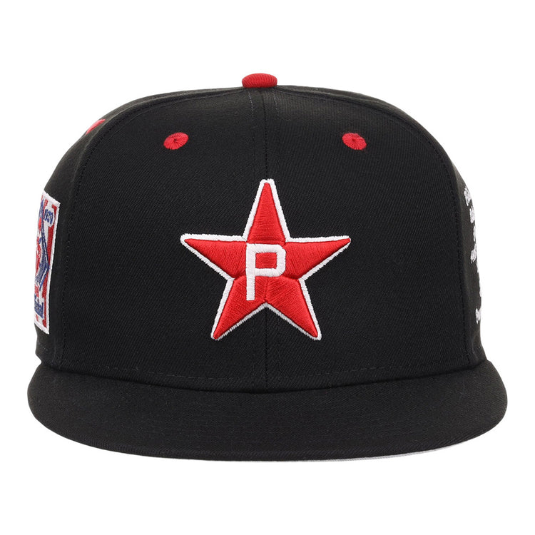 The Ebbets Field Philadelphia Stars NLB Varsity Fitted Ballcap is a black hat with a large red star and white 