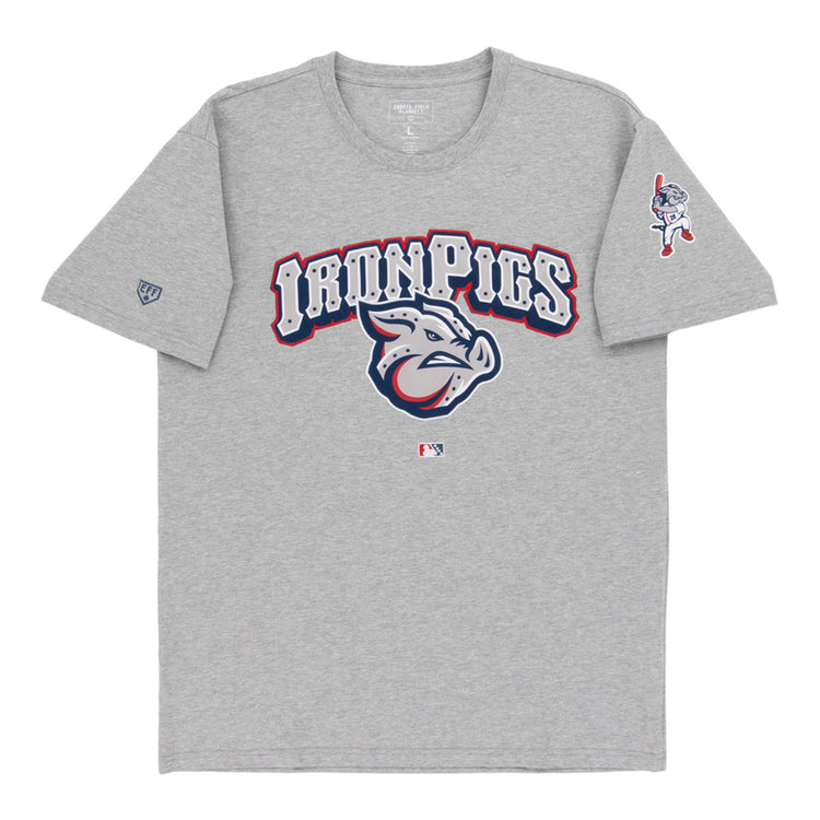 The Ebbets Field Lehigh Valley Ironpigs MiLB Fashion Cotton Short Sleeve Tee is a gray t-shirt with 