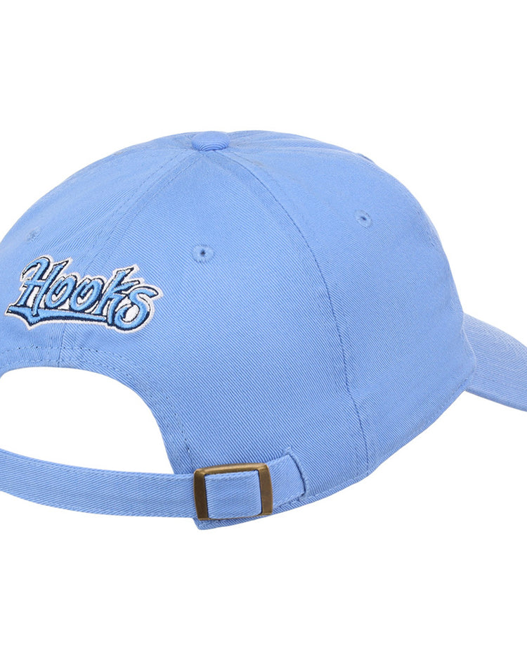 The Ebbets Field Corpus Christi Hooks MiLB Dad Ballcap is light blue, with 