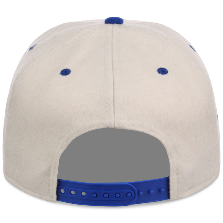 The St. Louis Stars NLB Ballpark A-Frame Ballcap by Ebbets Field is a white baseball cap seen from the back, with blue ventilation eyelets and a blue adjustable snapback strap.