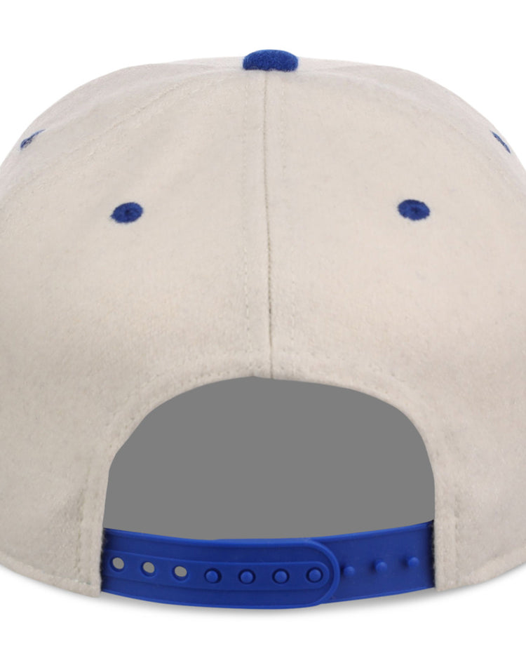 The St. Louis Stars NLB Ballpark A-Frame Ballcap by Ebbets Field is a white baseball cap seen from the back, with blue ventilation eyelets and a blue adjustable snapback strap.