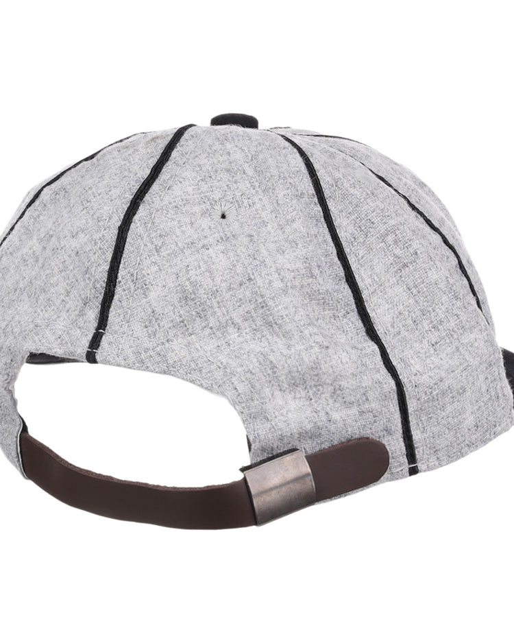 The Ebbets Field Chicago Union Giants NLB 1905 Vintage 8-Panel Ballcap is light gray, shown from the back with black vertical stitching and an adjustable brown strap with a metal clasp.